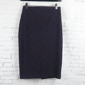 EXPRESS NAVY & RED PLAID PENCIL SKIRT SIZE 0